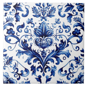 Blaue Chinoiserie-Damask-Barock-Verzierung Fliese