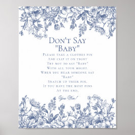 Blaue Chinoiserie Dont Say Baby Shower Spiel Poster
