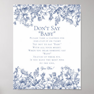Blaue Chinoiserie Dont Say Baby Shower Spiel Poster