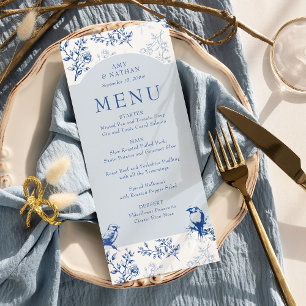 Blaue Chinoiserie Elegante Florale Hochzeit Menükarte