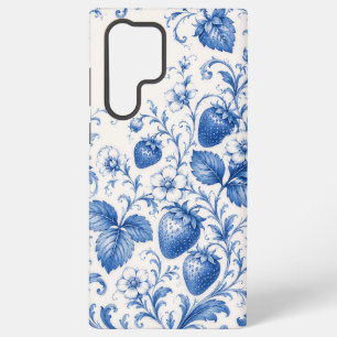 Blaue Chinoiserie-Erdbeer-Blumen-Handyhülle Samsung Galaxy Hülle