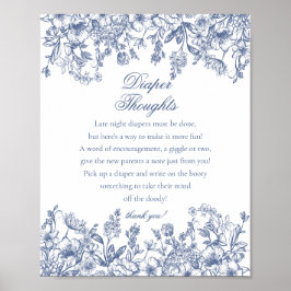 Blaue Chinoiserie-Flora-Windel-Gedanken-Baby-Party Poster