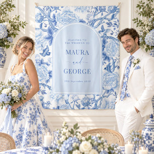 Blaue Chinoiserie-Französische Toile-Hochzeitsbegr Wandteppich