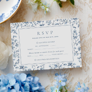 Blaue Chinoiserie-Hochzeit RSVP Karte