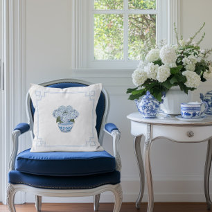 Blaue Chinoiserie-Hortensie Grandmillennial Kissen