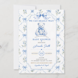 Blaue Chinoiserie-Jungen-Baby-Party Toile Bär Blum Einladung