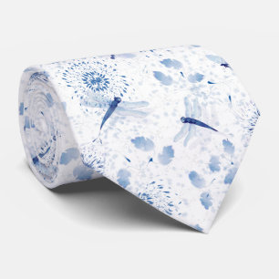 Blaue Chinoiserie Libelle Blumen Krawatte