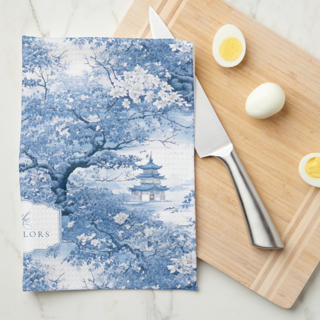 Blaue Chinoiserie Muster ID1094 Geschirrtuch (Viertel Falte)