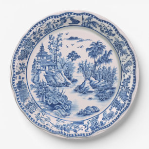 Blaue Chinoiserie Pagoda Pappteller