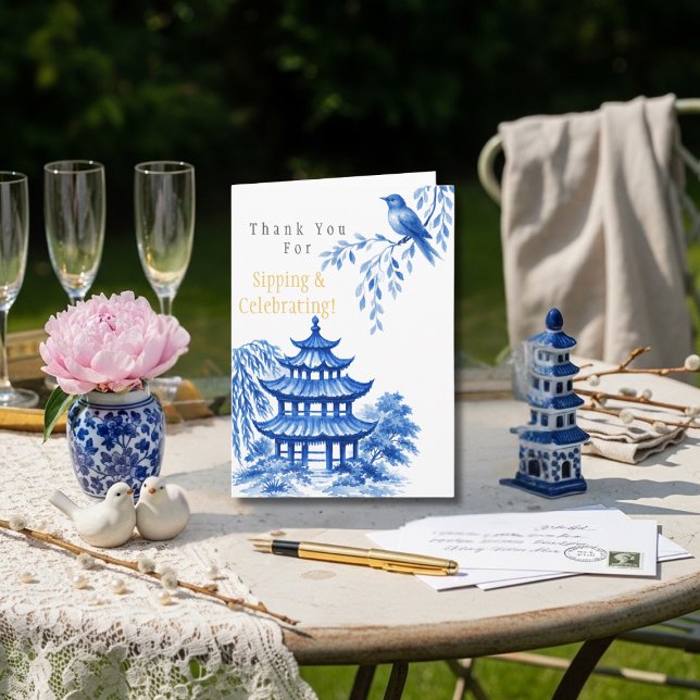Blaue Chinoiserie-Pagode floral Danke (
Blue Chinoiserie Pagoda floral Thank You)