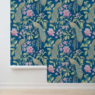 Blaue Chinoiserie Pfauenblume Tapete