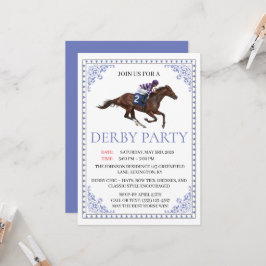 Blaue Chinoiserie-Pferderennen-Derby-Party-Einladu Einladung