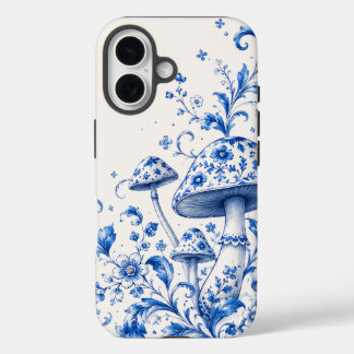Blaue Chinoiserie-Pilz-Blumen-Handyhülle iPhone 16 Hülle