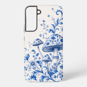 Blaue Chinoiserie-Pilz-Blumen-Handyhülle Samsung Galaxy Hülle