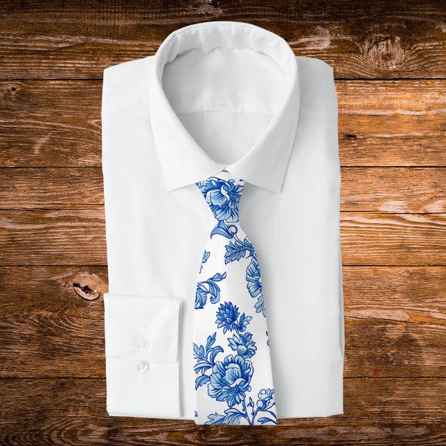 Blaue Chinoiserie Rose Peony Krawatte (Von Creator hochgeladen)