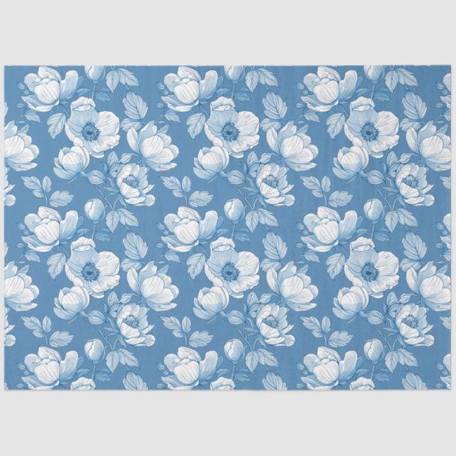 Blaue Chinoiserie Rose Peony Seidenpapier (Vorderseite)