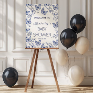 Blaue Chinoiserie-Schmetterling-Baby-Party Poster