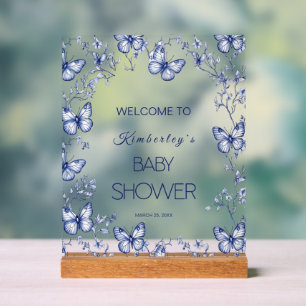 Blaue Chinoiserie-Schmetterling-Baby-Shower-Einlad Acrylschild