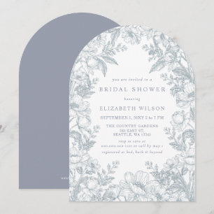 Blaue Chinoiserie-Toile-Blumen-Bridal-Shower Einladung