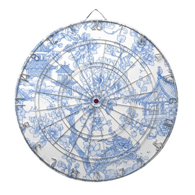 Blaue Chinoiserie-Toile-Drache-Kirschblüte Dartscheibe (vorne)
