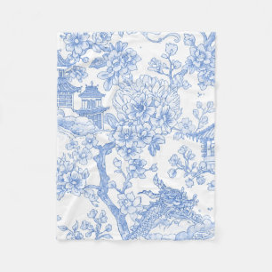 Blaue Chinoiserie-Toile-Drache-Kirschblüte Fleecedecke