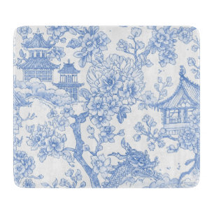 Blaue Chinoiserie-Toile-Drache-Kirschblüte Schneidebrett