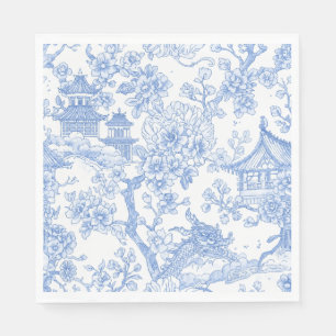 Blaue Chinoiserie-Toile-Drache-Kirschblüte Serviette