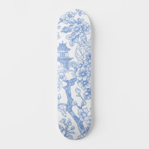 Blaue Chinoiserie-Toile-Drache-Kirschblüte Skateboard
