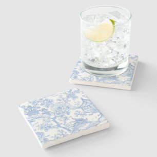 Blaue Chinoiserie-Toile-Drache-Kirschblüte Steinuntersetzer