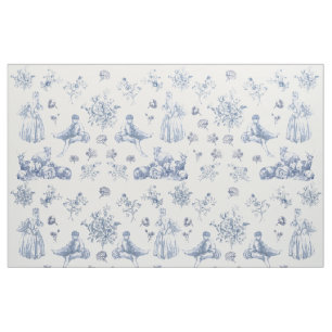 Blaue Chinoiserie-Toile mit floralem ländlichem fr Stoff