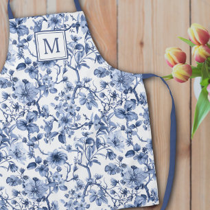 Blaue Chinoiserie-Toile-Muster-Monogramm Schürze