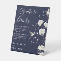 Blaue Chinoiserie Unterschrift Drinks Hochzeit