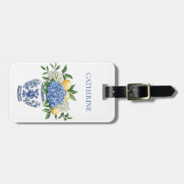 Blaue Chinoiserie Vase mit Hydrangeas Gepäckanhänger