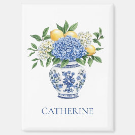 Blaue Chinoiserie Vase mit Hydrangeas Magnet