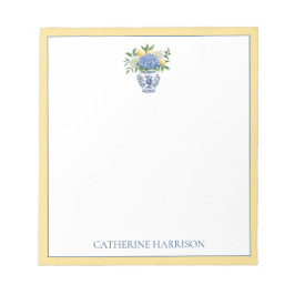 Blaue Chinoiserie Vase mit Hydrangeas Notizblock