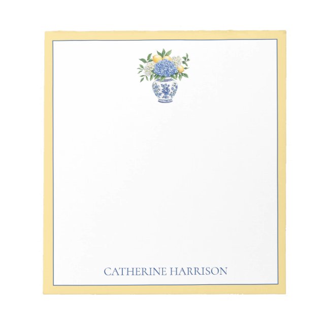 Blaue Chinoiserie Vase mit Hydrangeas Notizblock (Vorderseite)