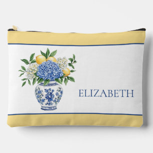 Blaue Chinoiserie Vase mit Hydrangeas Zubehörtasche