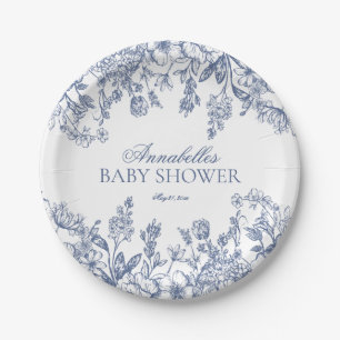 Blaue Chinoiserie Vintage-Blumen-Baby-Shower-Nachs Pappteller