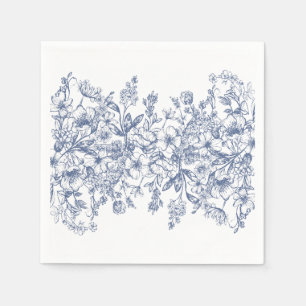 Blaue Chinoiserie Vintage Blumen Hochzeitsdessert Serviette
