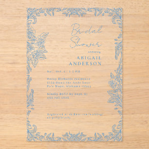 Blaue Chinoiserie Vintage-Brautparty Acryleinladungen