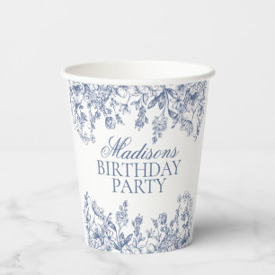 Blaue Chinoiserie Vintage Floral Geburtstag Pappbecher