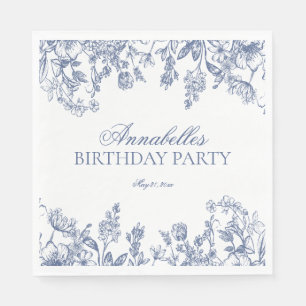 Blaue Chinoiserie Vintage Floral Geburtstagsdesser Serviette