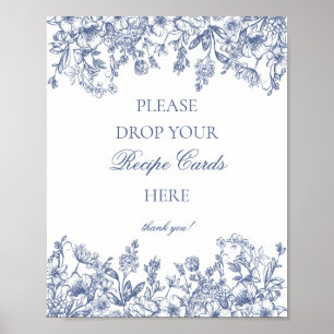 Blaue Chinoiserie Vintage Floral Rezept teilen Poster