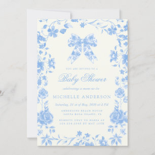 Blaue Chinoiserie Vintage Florale Babyparty Einladung
