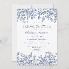 Blaue Chinoiserie Vintage Florale Brautparty Einladung