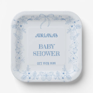 Blaue Chinoiserie Vintage Jungen-Baby-Party Pappteller