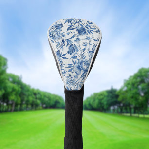 Blaue Chinoiserie-Wasserfarbe-Floral-Botanik Golf Headcover