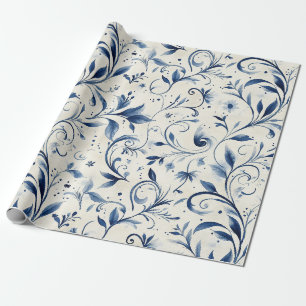 Blaue Chinoiserie-Wasserfarbenrebe & Floral Geschenkpapier