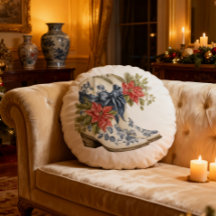 Blaue Chinoiserie Weihnachts-Cowgirl-Stiefel-Kisse