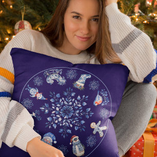 Blaue Chinoiserie-Weihnachtsdekoration Kissen